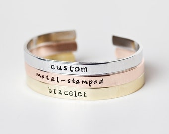 Custom Metal-Stamped Cuff Bracelet - Design Your Own Jewelry - Aluminum, Brass, or Copper - Custom Bracelet - Custom Jewelry