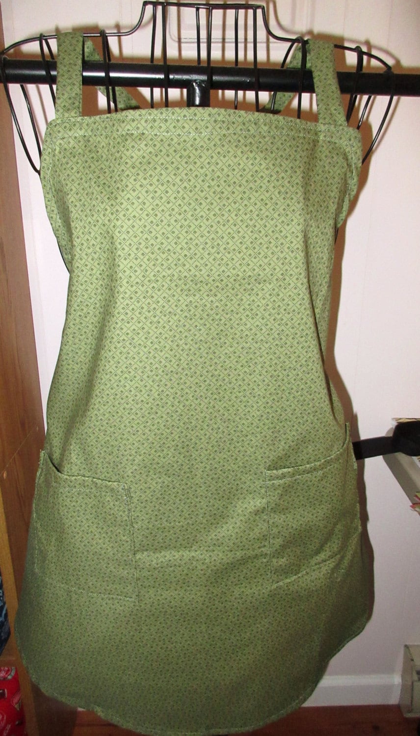 Green apron Ladies green apron dark green print apron