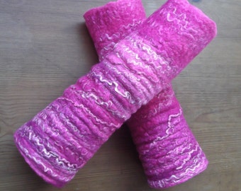 Bright Pink,Felt Wrist Warmers,Pure Merino Wool.