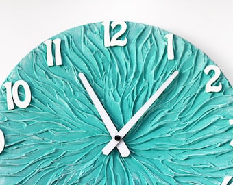 Turquoise WALL CLOCK, Large Clock, turquoise wall decor, turquoise home decor, Beach House Home Decor, Modern Wall Clock, Unique wall clock