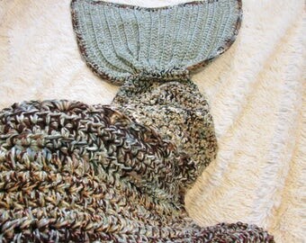 Mermaid Blanket, Adult Mermaid Tail Blanket, Crochet Mermaid Tail, Mermaid Birthday Gift, Crocheted Blanket, Camo Lovers, Christmas Gift