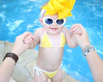 Girls Bikini, Baby Swimsuit, Toddler Itsy Bitsy Teeny Weeny Yellow Polka Dot Bikini, Bathing Suit, Retro Bikini, Swim Suit, Girl Swimwear