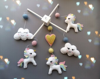Unicorn Baby Mobile Baby Crib Mobile Modern Nursery mobile Cloud Cot Mobile Rainbow uncorn Baby mobile Baby girl mobile Pactel colors