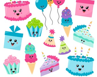 80% OFF SALE Birthday Clipart, Kawaii Birthday Clipart, Digital Birthday Clipart, Birthday Graphics, Printable, Commercial Use