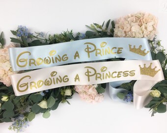Growing A Princess Sash - Growing a Prince Sash - Baby Shower Favor - Princess Themed - Baby Gender Reveal - Baby Shower Sash - New Mom Sash