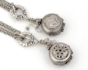 Multi Photo Locket, Convertible Length Locket Necklace, Antique Silver Locket, Picture Locket, Victorian Photo Locket, Picture Locket Gift
