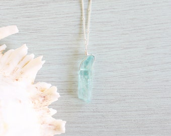 Light Blue Crystal Quartz Necklace - Bright Blue / Green Crystal Pendant - Aqua Crystal Quartz Necklace - Pastel Blue Crystal Quartz