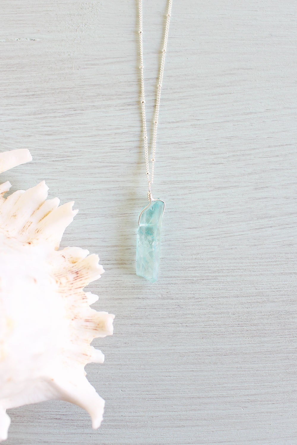Light Blue Crystal Quartz Necklace Bright by MoonTideJewellery