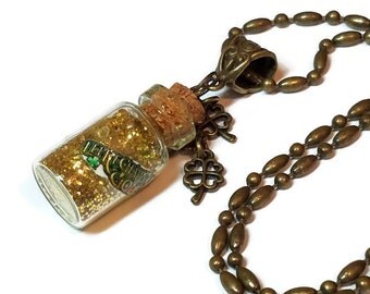 Leprechauns Gold Bottle Necklace, Saint Patrick's Day Jewelry