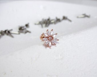 Flower tragus earring/ Tragus jewelry, Conch earring/ tragus stud, 16gauge/ CZ earring