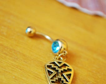 FREE SHIPPING! Gold arrow belly ring, fashion jewelry, belly button rings, styilsh fantasy geometric jewelry, blue piercing ombelico