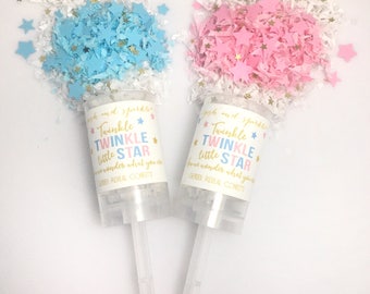 Twinkle Twinkle Little Star Gender Reveal Confetti Push-Pops  - Boy or Girl  Baby Shower Party Poppers