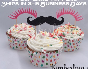Staches or lashes cupcake toppers, mini photo props, gender reveal, boy or girl, baby shower cupcake toppers, baby girl, baby boy