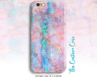 Pink Opal Phone Case, Soft Pink and Turquoise Opal Stone Phone Case, Holographic Case, Pastel Stone Phone Case, Aqua and Pink Case, Gemstone
