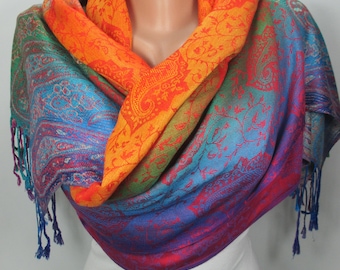 Pashmina Scarf Shawl Oversize Rainbow Scarf Fall Winter Women Fashion Accessories Boho Ombre Scarf Holiday Christmas Gifts For Her For Women
