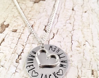 Mothers Necklace, Personalized Heart Necklace, Name necklace, custom necklace, Family necklace, Mom of Boys, Mom of Girls, push present
