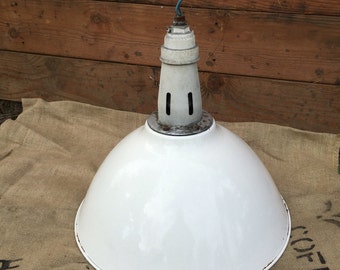 Large White Vintage Benjamin Industrial Enamel Light Fixtures-Several Available