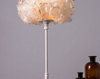 White & Gold Floor Lamp, Paper Lamp shade, Table /Desk Light, Bedside Nightstand Golden Lamp Light, Romantic Bedroom Lighting