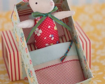 PDF Pattern - 'Mouse in a Matchbox' - Linen Mouse Softie in a Paper Matchbox Bed - Instant Digital Download - Plush Children's Toy