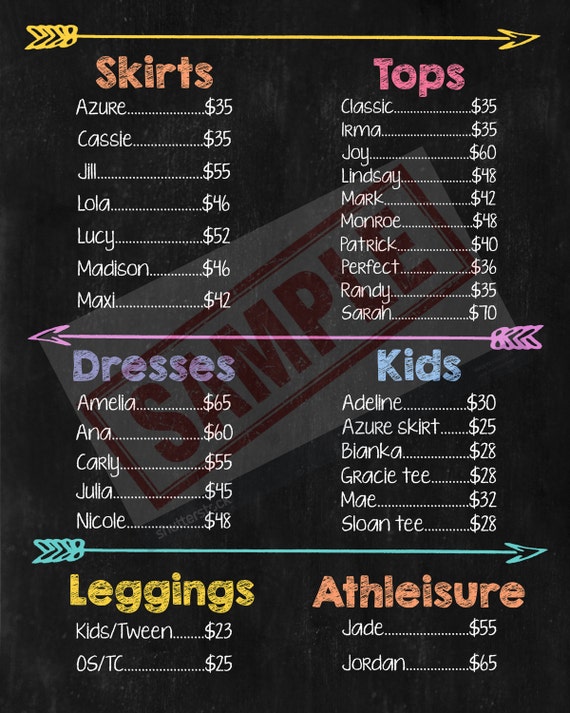 8x10 Arrow Style Price Chart Chalkboard HD 300dpi JPEG Digital