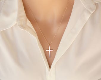 Cross necklace- 14K gold filled, long large skinny cross necklace simple, mothers day gift ideas for her mom daughter sister wife
