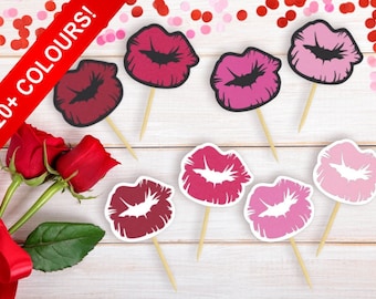 Lips Cupcake Toppers, Bachelorette Party, Bridal Shower, Kiss The Miss Goodbye, Flirty 30, Makeup Theme, Food Picks, Pucker Up (Set of 12)
