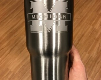 30oz University of Michigan Engraved Stainless Steel Tumbler Thermos Yeti RTIC Ozark Trail