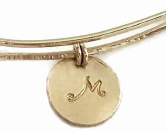 Charmed Bangle, Monogram Bracelet, Personalized Gold Bracelet, Stacking Bracelet, Adjustable Bracelet, Handmade Bracelets, Venexia Jewelry