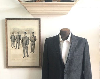 40s/50s ROTHSHIRE NY Glen Check Wool Three Button Sportcoat. Sz 38R. USA.