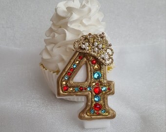 Tiara, princess, Elena of Avalor, Gold, red, and aqua birthday candle, keepsake candle, anniversary candle, custom candle