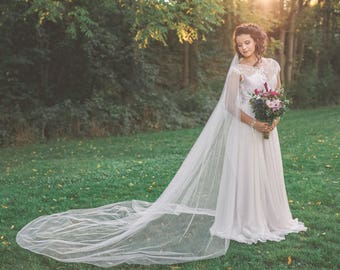 bridal veil, long wedding veil, ivory veil, chapel length veil, cathedral veil, bohemian veil, boho bridal veil, long ivory veil - TALITHA