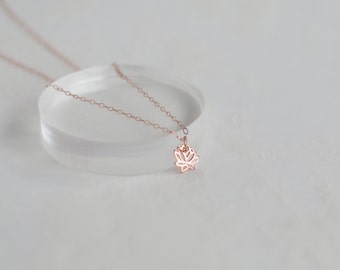 Rose Gold Lotus Necklace, Tiny Lotus Necklace, Yoga Necklace