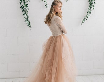 Bridal Tulle Skirt , Wedding Skirt, Champagne Blush Ivory Wedding Skirt , Layered Tulle Skirt, Skirt with Train, Bridal Separates- MELANIE