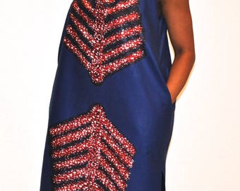 Midi Dress with Pockets, Halter Dress, Gifts for Women, Summer Dress, Cotton Dress, Loose Dress, African Clothing