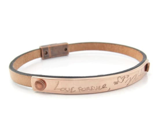 handwriting bracelet custom Custom Personalized Rose Bracelet Handwriting Leather Gold