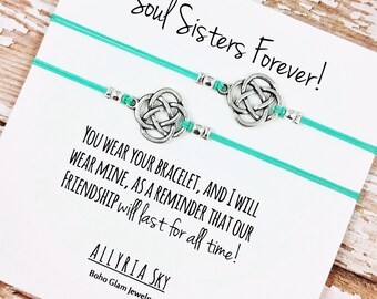 Set of Two Charm Friendship Bracelets with "Soul Sisters" Card | Big Little Sorority | BFF, Best Friend Gift Jewelry | Matching Bracelets