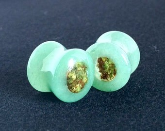 Healing Aventurine Jade Cannabis Filled Plugs-Jade Plugs-Jade Tunnels-Heart Chakra-Unique Plugs-Gifts for Stoners-Marijuana-Weed Plugs