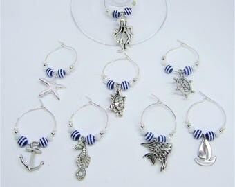 Nautical Wine Glass Charms - Beach theme ~ Set of 8 ~ new home gifts - dinner party gifts - drinks party - nautical drinks wear