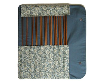 Large knitting needle case, blue, knitting needle organizer, needles holder, William Morris Mallow Blue