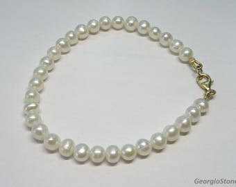 Handmade Natural Pearl Bracelet, Natural Freshwater Pearl Bracelet with Goldplated Sterling Silver 925, made in Greece