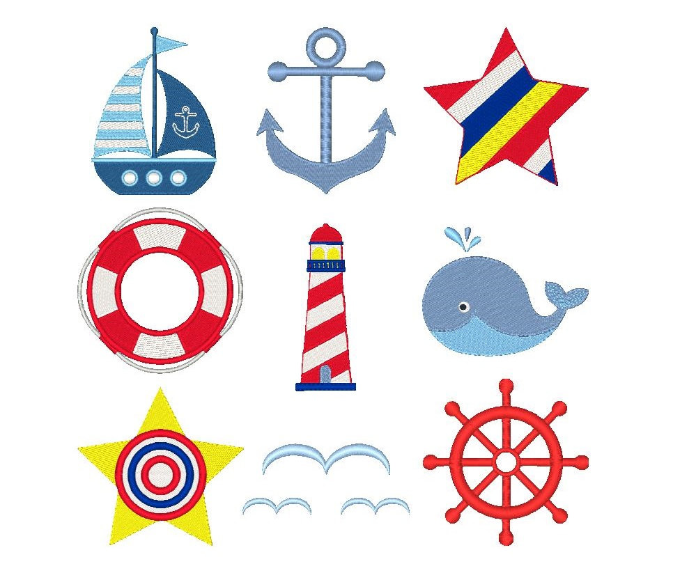 Nautical machine embroidery designs set of 9 cute designs Nautical machine embroidery designs set of 9 cute designs