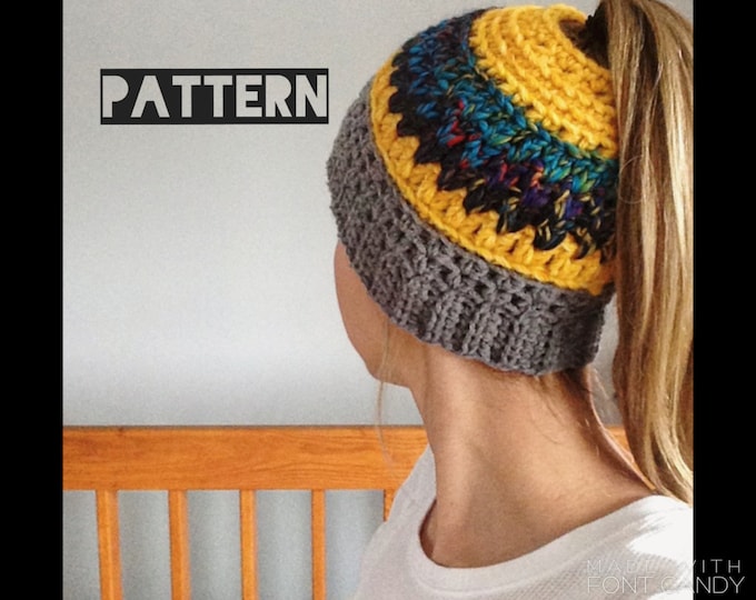 Ponytail beanie PATTERN, Crochet ponytail beanie, Ponytail beanie, Top knot beanie pattern, bun beanie pattern