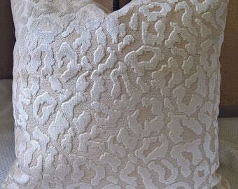 Kravet Couture Exotic Details Ecru Leopard Cheetah Belgian Cut Velvet Custom Pillow Designer Pillow