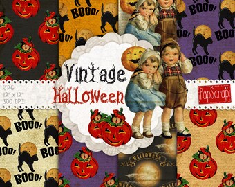 Halloween digital paper : "Vintage Halloween" digital paper for Halloween party, scrapbooking, invitations, cards, Halloween patterns