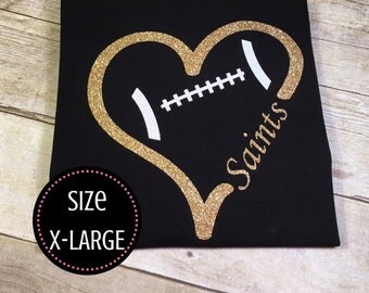 Children's Saints Football Heart T-Shirt Black and Gold