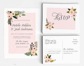 Floral Wedding Invitation Suite, Wedding Invitation Printable, Invitation Set, Wedding Invitation Rustic, PDF Letter or A4 (Item code: P963)