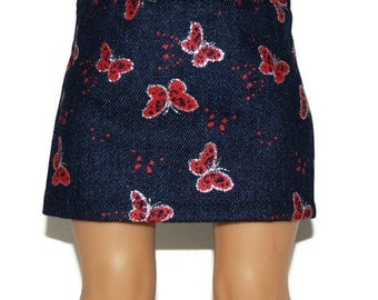 Glitter Butterfly Denim Skirt - Doll Clothes fits 18" American Girl Dolls