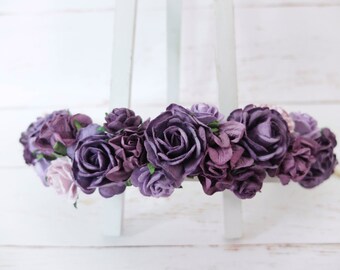 Purple flower crown - floral hair wreath - flower headpiece - flower hair accessories