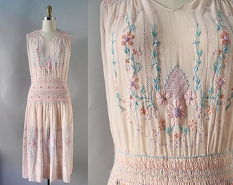 2000’s linen rose peasant dress
