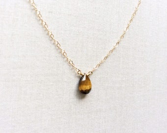 Tiger Eye Necklace - Tiger Eye Jewelry - Tiger Eye - Healing Crystal Necklace Earthy Necklace Yellow Stone Necklace 14k Tiger Eye Necklace
